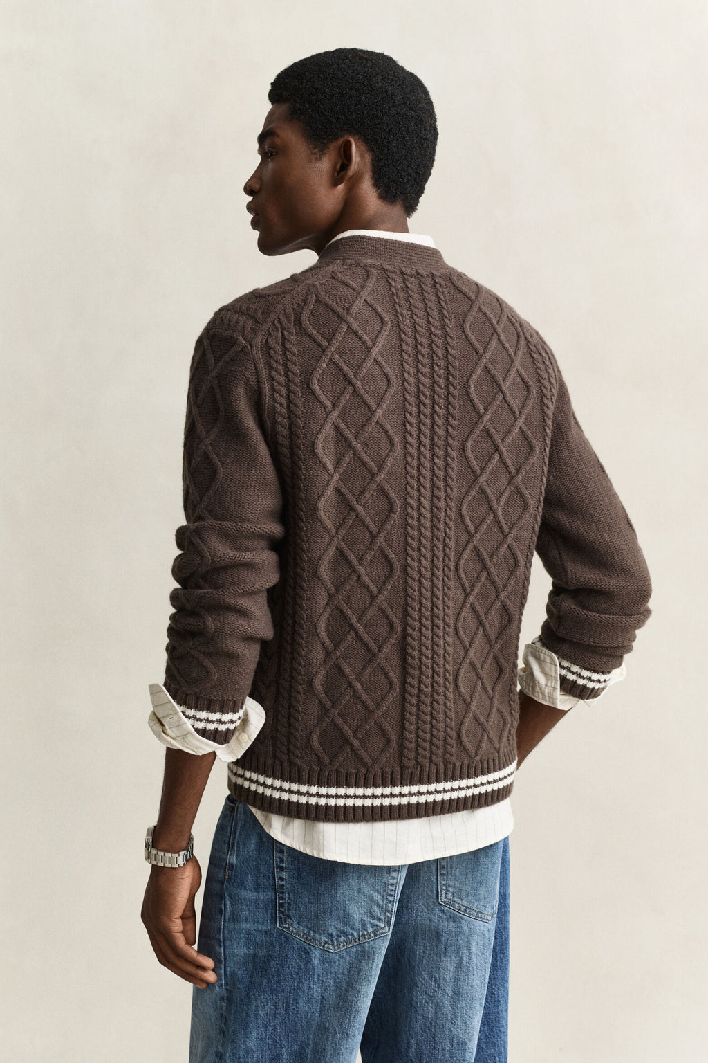 WOOL BLEND CABLE KNIT CARDIGAN