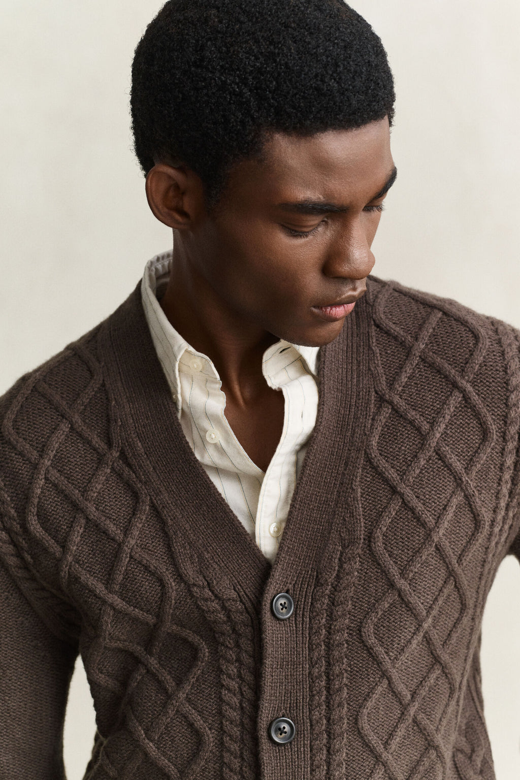 WOOL BLEND CABLE KNIT CARDIGAN