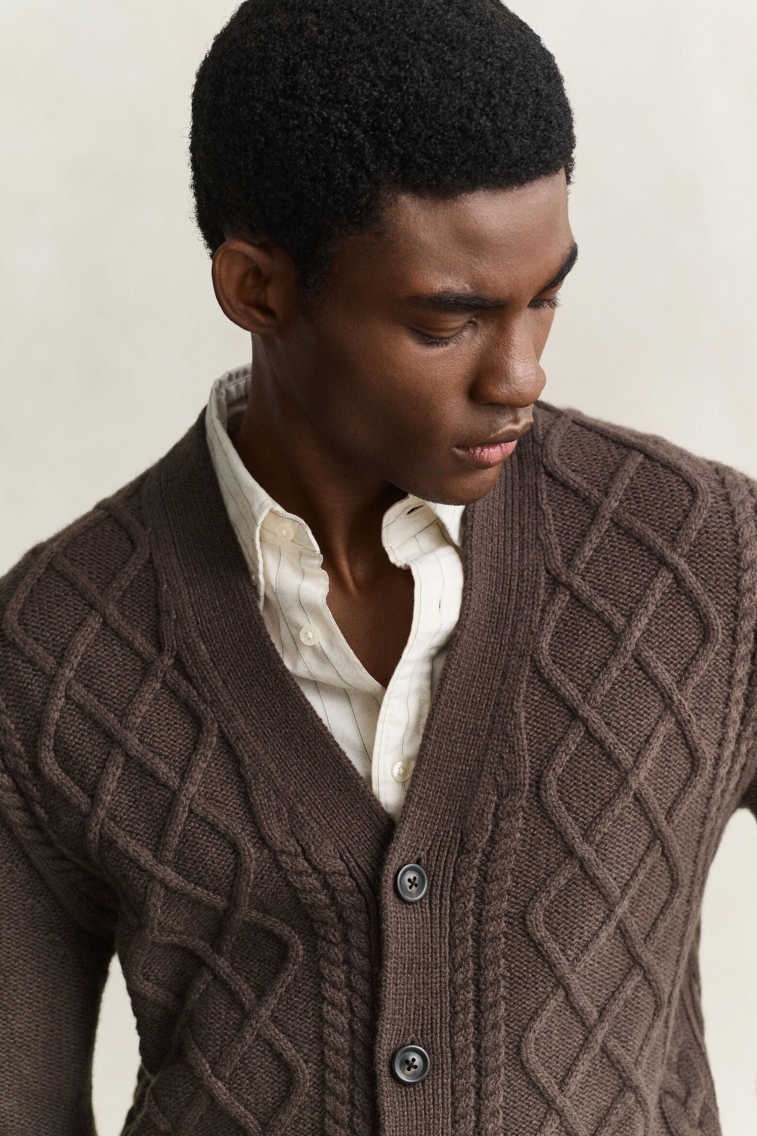 WOOL BLEND CABLE KNIT CARDIGAN